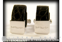 MONTBLANC cufflinks in 925 silver and leather Brown Ref. 38088. NEW!