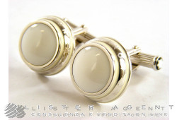 MONTBLANC cufflinks in steel with white agate and enamel Ref. 104498. NEW!