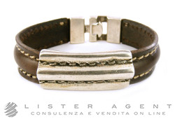 UNO DE 50 bracelet Punto a Punto in 15 micron silver plated Zama alloy and leather of brown colour Ref. PUL1184MARMTL0L. NEW