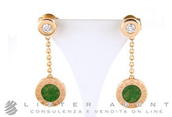 BULGARI earrings Bulgari-Bulgari in 18Kt rose gold with diamonds ct 0.22 and jade Ref. OR857628. NEW!