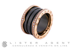 BULGARI B.zero1 ring in 18kt rose gold with black ceramic and diamonds 0.50 Size 10 Ref. AN857029. NEW!