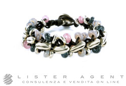 UNO DE 50 bracelet in metal and brown leather with natural stones Ref. PUL1614MCLMTL0M. NEW!