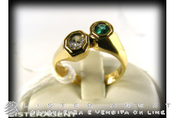 RING in 18Kt yellow gold diamond and emerald Size 14 Ref. A193. NEW!