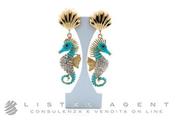 CARLO ZINI Seahorses earrings in gold plated metal with enamel and rhinestones Ref. BOSO2930. NEW!