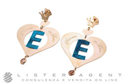 EARRINGS Princess in Love with Hearts and Letter E in rose gold plated metal and glitter Ref. BOORLET20. NEW!