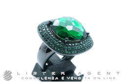 ANELLO Fascia pavè con pietra grande centrale verde in argento brunito Mis Ref. ANRN046VN. NUOVO!
