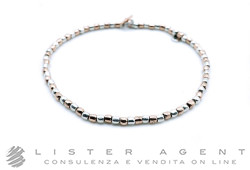 DODO by Pomellato Mini Granelli bracelet in 925 silver and 9Kt rose gold with steel chain and brisè ring, silver and steel plates Size XXL Ref. DBC0002_GRANX_G9AMX. NEW!