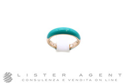 DODO by Pomellato anello rondelle in argento 925 placcato oro rosa 18Kt con smalto bi-color turchese Ref. DAC3008_RONDE_TURAG. NUOVO!