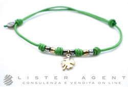 DODO bracciale Pad Mini Quadrifoglio in cordino azzurro e mini granelli in argento 925 e oro giallo 18Kt Ref. DBC4005_PADQD_VE0OA. NUOVO!