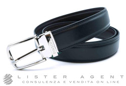 PINEIDER cinta Daily 23 in pelle di vitello nera e marrone con fibbia ovale in acciaio lucido Ref. PSS722059. NUOVA!