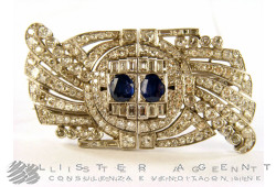 brooch in 18Kt white gold with diamonds and sapphires.