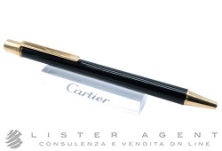 CARTIER penna a sfera Must in acciaio placcato oro e lacca nera Ref. ST150092. NUOVA!