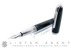 CARTIER penna stilografica Louis Cartier in acciaio e composite nero decoro Godron verticale Ref. ST170039. NUOVA!