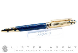 CARTIER Panthére ballpoint pen in yellow gold plated steel and blue enamel vertical Godron decoration Ref. ST14419. NEW!