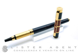 YVES SAINT LAURENT roller pen in gold-plated steel with blue and brown lacquer. NEW!