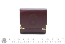 CARTIER porta libretto degli assegni Le Must de Cartier in pelle bordeaux con metallo placcato oro giallo Ref. L3000169. NUOVO!