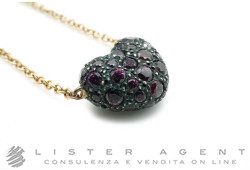 POMELLATO collana Tabou in oro rosa 18Kt e Cuore in argento brunito 925 con rodoliti Ref. FA908AO7GR. NUOVA!