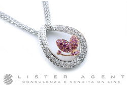 FIORELLA EXCLUSIVE collana Goccia con Farfalla in oro bianco e rosa 18Kt con diamanti ct 1.15 e zaffiri rosa ct 0.66 Ref. HBE10096155. NUOVA!