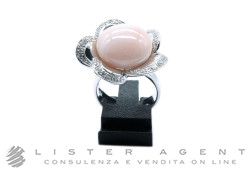 SILVIA KELLY anello Fiore in oro bianco 18Kt con diamanti ct 0.40 e corallo rosa Mis 16.5 Ref. AN593/1A-121198. NUOVO!