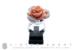 SILVIA KELLY anello Rosa in oro bianco 18Kt con diamanti ct 0.20 e corallo Mis 16 Ref. AN564/1A-17898. NUOVO!