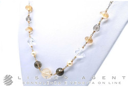 SILVIA KELLY collana in oro bianco e rosa 18Kt con quarzo fumè, quarzo citrino, cristallo di rocca e perle Ref. C415/15A-351569. NUOVA!