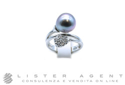 DAMIANI anello Ninfea in oro bianco 18Kt con diamanti ct 0.27 H e perla Tahiti mm 10.00 Misura 15 Ref. 20016940. NUOVO!
