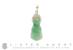 PENDANT Buddha in 18Kt yellow gold with diamonds and green jade. USED!