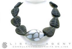 PAMURRINA collana in vetro di Murano verde satinato. NUOVA!