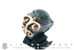 CLAUDIO PACIFICI anello Collezione CP in argento brunito con fregi laterali in oro rosa 18Kt e prinite Misura 16.5. NUOVO!
