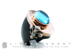 CLAUDIO PACIFICI CP collection ring in wood with 925 rose gold plated silver and blue quartz Size 54. NEW!