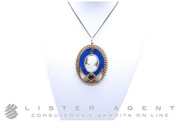 CLAUDIO PACIFICI ciondolo Cameo antico con quarzo fumo, cristallo blu con catena in argento 925 placcato oro rosa. NUOVO!