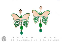 CLAUDIO PACIFICI orecchini Farfalle in argento placcato oro rosa e resina verde con crisoprasio. NUOVI!