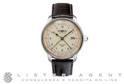 ZEPPELIN GMT automatico da uomo con fuso oraio con cinturino in pelle Ref. 7668-5. NUOVO!