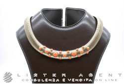 COLLANA tubolare in argento 925 placcato oro giallo con corallo. NUOVA!