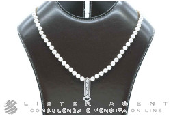 COLLANA perle bianche di acqua dolce con chiusura in oro bianco 18Kt e centrale in oro bianco e diamanti ct 0.20 H IF. NUOVA!