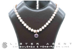 COLLANA perle rosa di acqua dolce con chiusura in argento 925 e ciondolo in oro rosa 18Kt con ametista e swarovski. NUOVA!