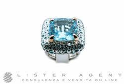 MIMI' anello Vulcanica in argento 925 con smalto azzurro, oro rosa 9Kt e topazio azzurro Misura 15 Ref. A21VVMT6QA30. NUOVO!