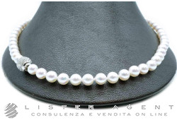 COLLANA perle bianche Akoya coltivazione in acqua salata mm 7.00 con chiusura in oro bianco 18Kt e diamanti ct 0.62 G IF. NUOVA!