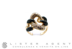 ANELLO Intreccio in oro rosa 18Kt con Swarovski neri e rosa Misura 17. NUOVO!