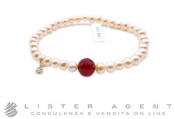 MIMI' bracciale elastico Zabette in oro rosa 18Kt con perle freshwater rosa mm 5.30 e granato rosso sfaccettato mm 8.00 Ref. B24VZRGRN2-M. NUOVO!