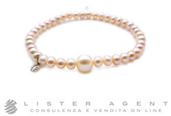 MIMI' bracciale elastico Zabette ideogramma Ogni Bene in oro rosa 18Kt con perle freshwater rosa mm 4.50 e perla mm 7.00 Ref. B24VZR22-M. NUOVO!