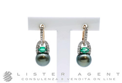 MIMI' orecchini in oro rosa e bianco 18Kt con diamanti e smeraldi e perla Nera South Sea mm 11.00 Ref. O23VIRB11SM. NUOVI!