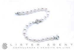 BRACCIALE in oro bianco 18Kt con Swarovsky e perle naturali Fresh water MM 5.00. NUOVO!