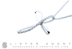 COLLANA con Croce Onda in oro bianco 18KT e diamanti taglio rotondo e carrè ct 0.29 G Vs. NUOVA!