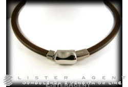 BREIL rigid necklace in brown leather and steel Ref. 2171030033. NEW!