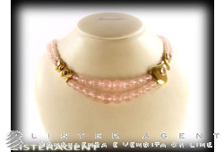 MANFREDI necklace in 18Kt yellow gold and rose quartz and diamond ct 0,02