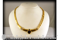 MANFREDI necklace 18Kt gold diamonds ruby and light blue topazes. NEW!