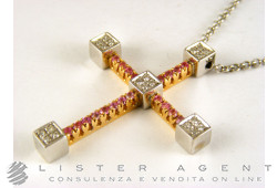 NECKLACE Cross 18Kt goldrose sapphires ct 0,50 and diamonds ct 0,20 Ref. CR47R. NEW!