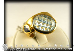MANFREDI ring Flauto in 18Kt gold light blue topaze and blue sapphire. NEW!