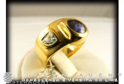 MANFREDI ring Extra in 18Kt gold iolite and light blue topaze. NEW!